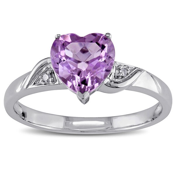 Miadora 10k White Gold Amethyst and Diamond Heart Ring