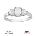 Miadora 10k White Gold Opal or Created Ruby and Diamond 3-stone Ring