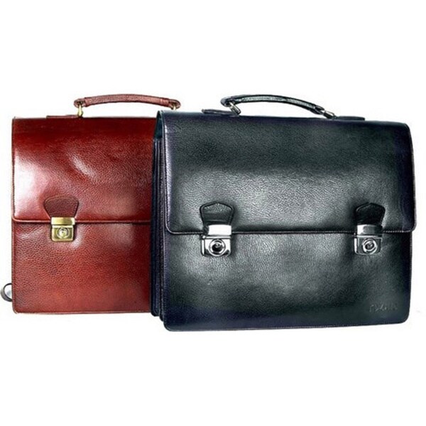 Minalto Flap-closure Leather Laptop Briefcase with Metal Locks