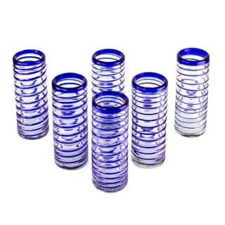 Set of Six Contemporary 'Cobalt Spiral' Highball Glasses (Mexico)