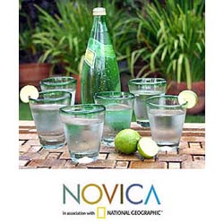Blown Glass 'Emerald Cone' Juice Glasses Set (Mexico)