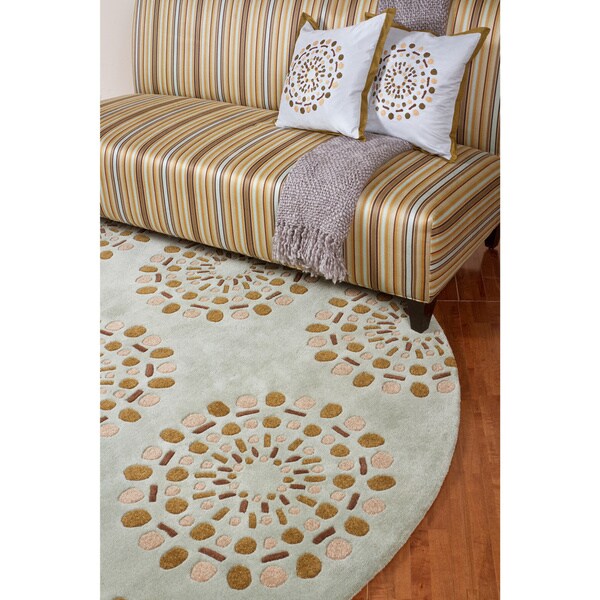 Handtufted Contemporary Moss Green Circles Namur New Zealand Wool