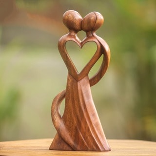 Now Sale Wood 'My Heart and Yours' Statuette (Indonesia)