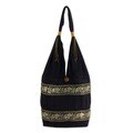 Cotton 'Black Elephant Parade' Shoulder Bag (Thailand)