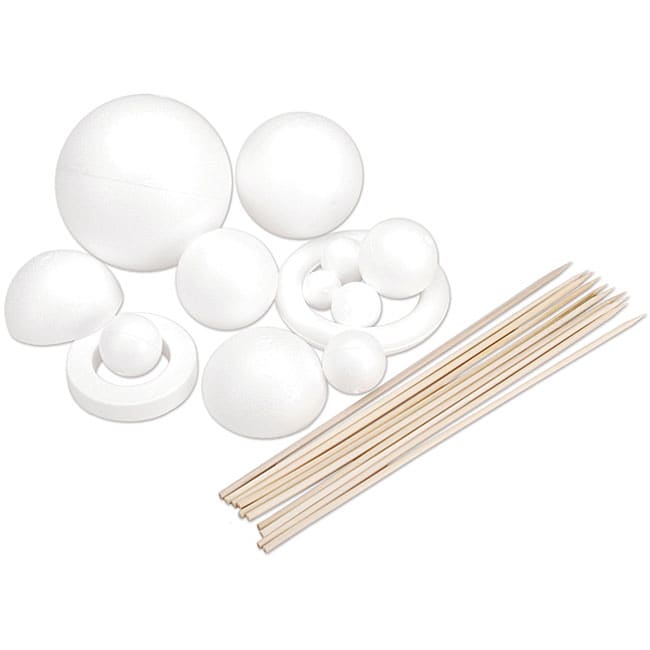 Paintable Styrofoam White Solar System Kit with Rods and Eyelet Screw