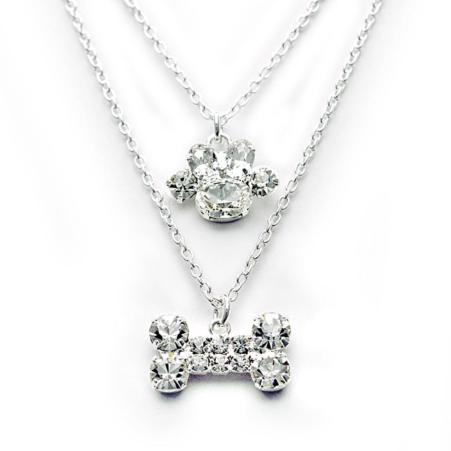 Buddy G Cute Dog Bone and Paw Print Austrian Crystal Pet Necklace