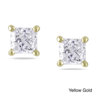 Miadora 14k Gold 3/4 to 2ct TDW Princess-cut Diamond Stud Earrings