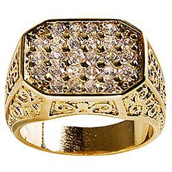 ... .67 Equal Diamond Weight 14k Yellow Gold Overlay Pave CZ Men's Ring