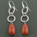 Stainless Steel Faceted Red Jasper Dangle Earrings (Italy)