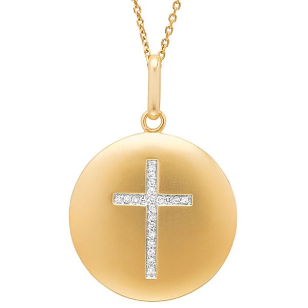 14k Gold 1/10ct TDW Diamond Cross Disc Necklace 11718358 Overstock