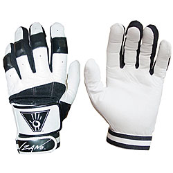 Youth White and Black Large Weighted Leather and Velcro Batting Gloves-Image