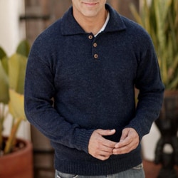 Alpaca Wool 'Ocean Blue' Men's Sweater (Peru)