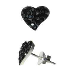 Sterling Silver Jet Black Crystal Heart Earrings