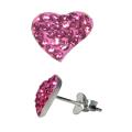 Sterling Silver Pink Crystal Heart Earrings