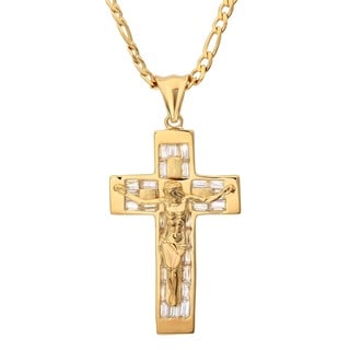 Sterling Essentials 14K Gold over Silver CZ Crucifix Necklace