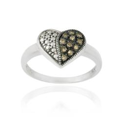 Sterling Silver 1/8ct TDW Champagne Diamond Heart Ring