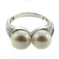 Sterling Silver Freshwater Pearl and White Topaz Ring (8-8.5 mm)