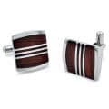 Stainless Steel Red Wood Inlay Art Deco Cuff Links