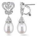 Miadora 10k Gold FW Pearl and 1/10ct TDW Diamond Earrings (8-8.5 mm)