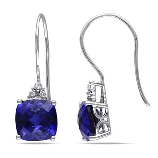 Miadora 10k White Gold Created Sapphire and Diamond Earrings
