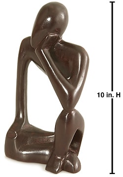 (^_-) Carved Wood 'The Thinker' 10-inch Statue (Ghana)