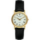 Timetech Men's Goldtone Black Leather Strap Watch