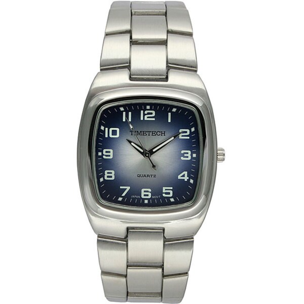 Timetech Men's Square Blue Dial Silvertone Bracelet Watch