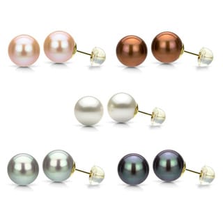 DaVonna 14k Gold Round Akoya Pearl Stud Earrings (6-7 mm)