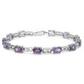 Sterling Silver Genuine Amethyst Interlocked Link Bracelet