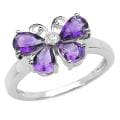 Malaika Sterling Silver Pear-cut Amethyst and Diamond Accent Ring