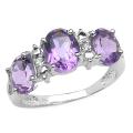 Sterling Silver Oval-cut Amethyst and White Topaz Round Ring