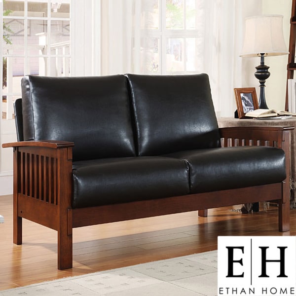 ETHAN HOME Hills Collection Bi cast Leather Loveseat