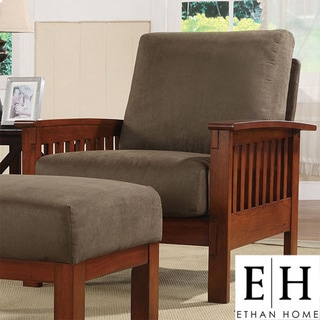 ETHAN HOME Hills Mission-Style Oak and Olive Microfiber Accent Chair