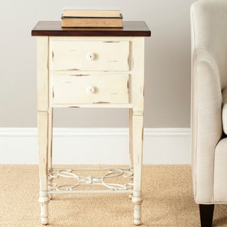 Monica Two-drawer Antique White and Dark Brown Beech Side Table