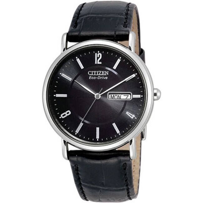 Details about Citizen Eco-Drive Mens Black Leather Strap Watch ...