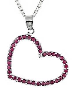 Silver Diamond and Created Ruby Heart Necklace