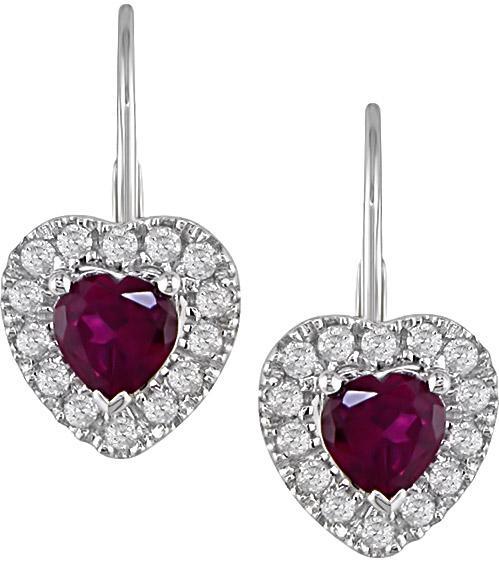 Silver 1/6ct TDW Created Ruby Heart Earrings