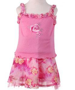 Lipstik Girl's 2-piece Pink Flower Skirt Set