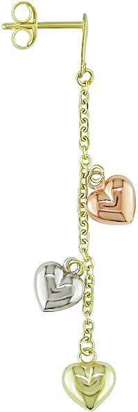 10k Gold Tri-tone Dangle Heart Earrings