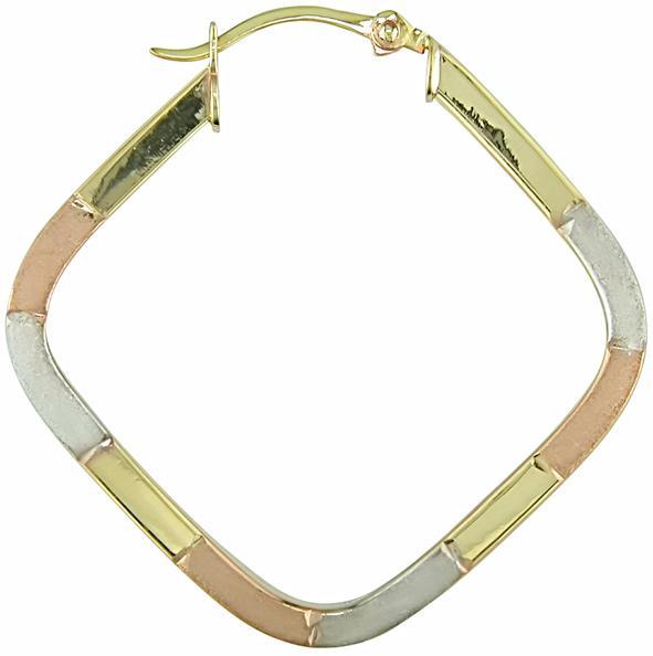 10k Tri-tone Gold 24-mm Diamond-shaped Hoop Earrings