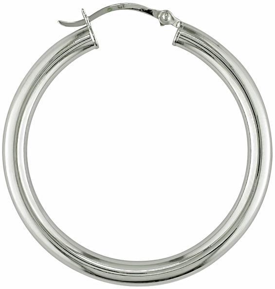 10k White Gold 31-mm Round Tube Hoop Earrings