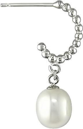 14k Gold FW Rice Pearl Semi-hoop Drop Earrings (7-7.5 mm)