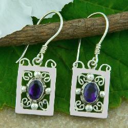 Sterling Silver Amethyst Square Earrings (Indonesia)