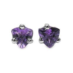 Sterling Silver Trillion-cut Amethyst Stud Earrings