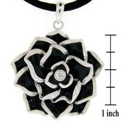 Meredith Leigh Silver White Topaz and Black Enamel Flower Necklace