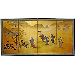 ===>  Gold Leaf 'Flower Dance' Silk Painting (China)