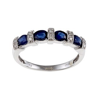 Miadora 10k White Gold Oval Sapphire and Diamond Ring