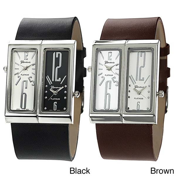 Geneva Platinum Men's Dual-face Genuine Leather Watch