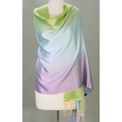 Silk and Wool 'Aqua Rose' Shawl (India)-Image