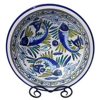 Aqua Fish 14-inch Round Serving Bowl (Tunisia)